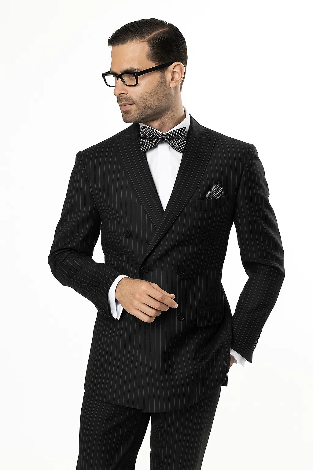  Black Double Breasted Pinstripe 