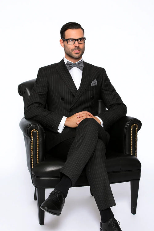  Black Double Breasted Pinstripe 