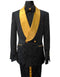 Mens Double Breasted Black Paisley with Gold Lapel Prom Tuxedo