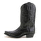 Laredo Hawke black western boots. Pointed toe, high shaft, and embossed black leather upper. Short, square heel with a slight lift.
