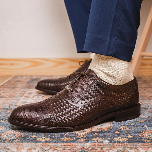 Marco Di Milano John Men's Shoes Exotic Caiman Crocodile / Woven Leather Dress Oxfords