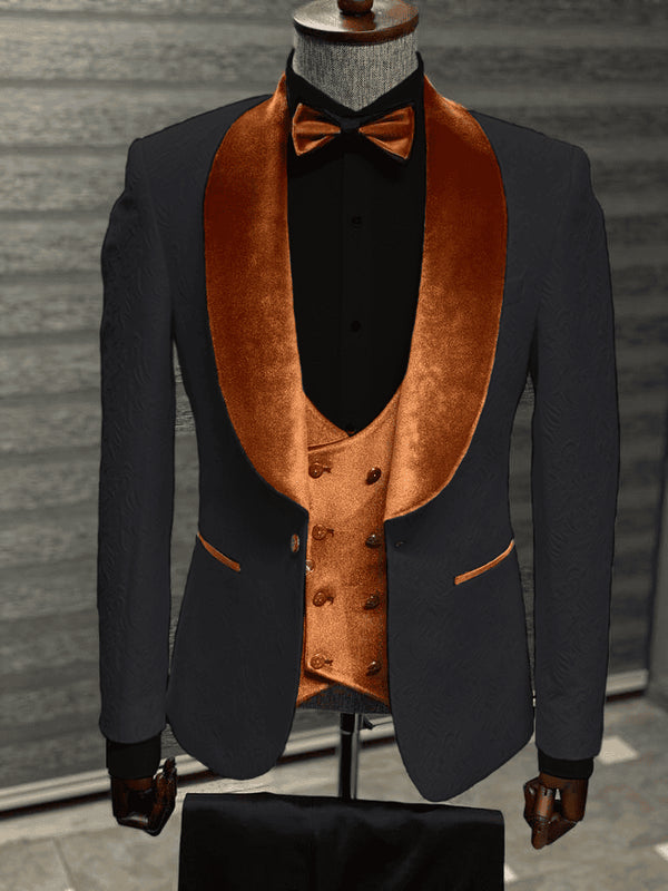 Black & Orange Groom Velvet Tuxedo