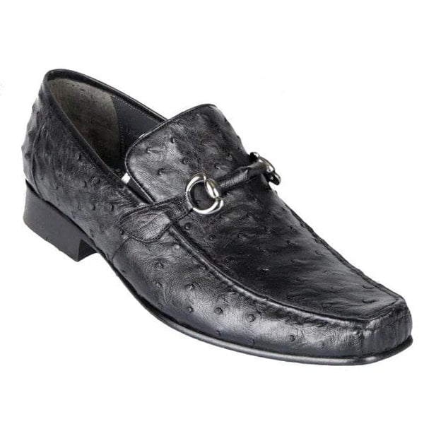 Los Altos Mens Black Ostrich Skin Loafers