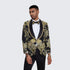 Gold Suit For Prom - Gold Blazer + Matching Pants + Men's Black Tuxedo with Gold Textured Paisley Design- Wedding - Prom