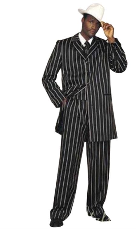 Mens Pimp Coat + Pimp Jacket Vest and Pants - Gangster Pinstripe Fabric Suit