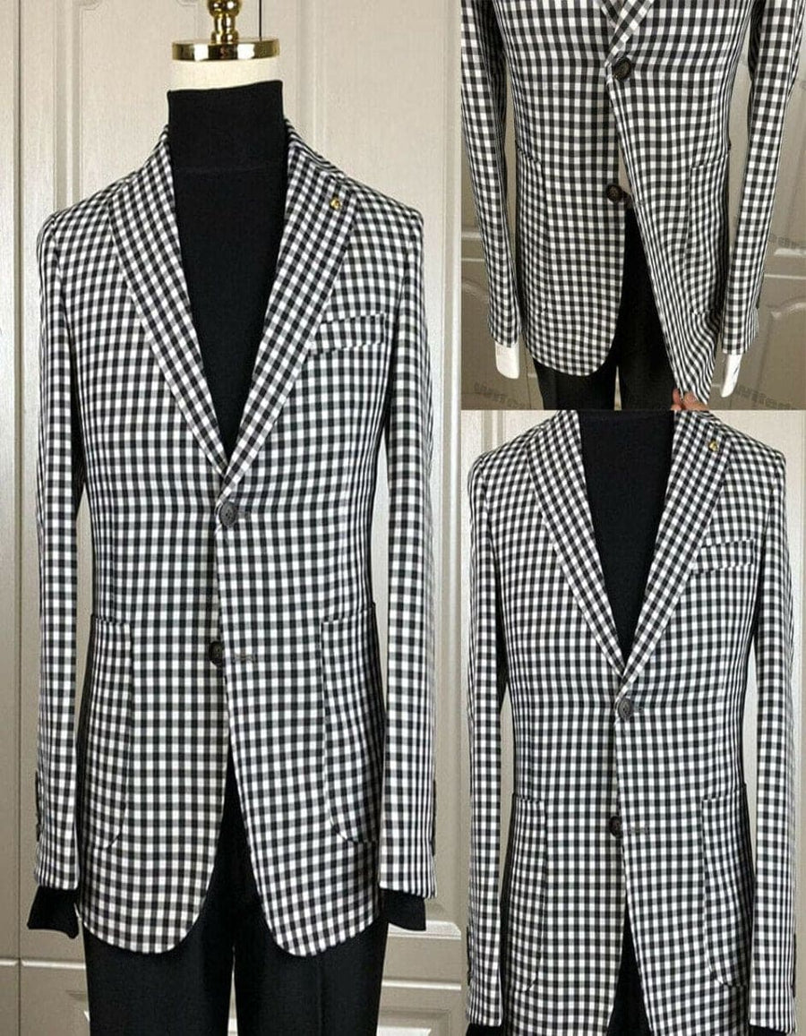 Black and White Plaid Suit Jacket - Mens Black Plaid Blazer