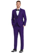 Purple Suit For Men - Church Suit - Men's One Button Vested Shawl Tuxedo in Purple Birdseye with Black Satin Trim