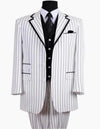Mens 3 Button Vested Barbershop Quartet White With Black Pinstripe Suit