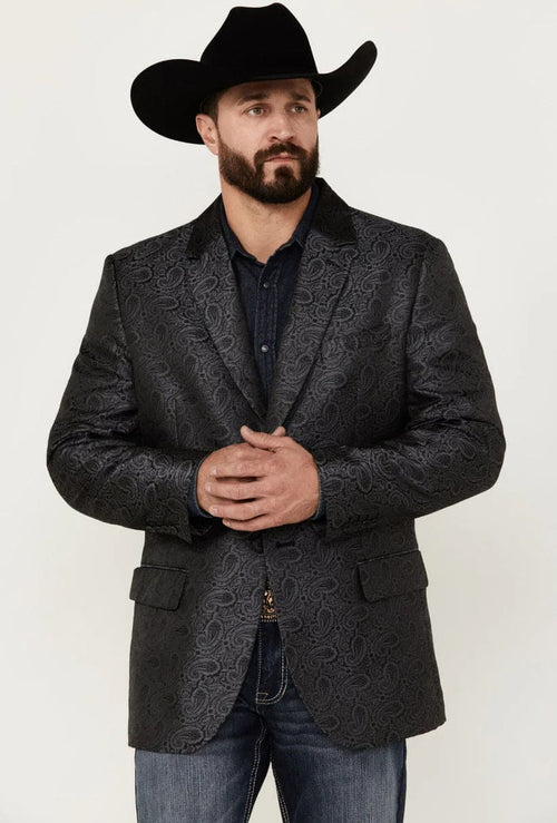 Western Blazer - Saco Vaquero para Hombre - Saco Vaquero Paisly Fabric in Color Black