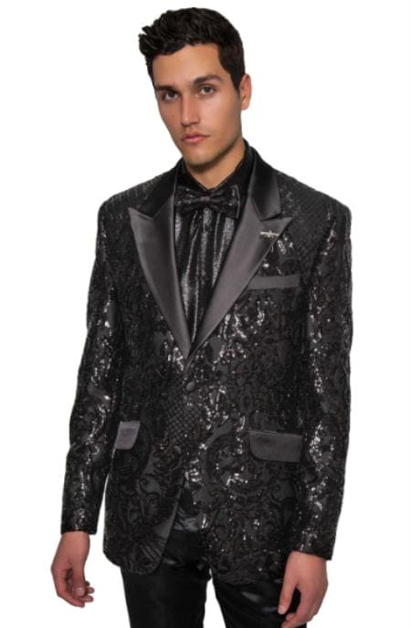 Mens Gold Sequin Tuxedo Blazer