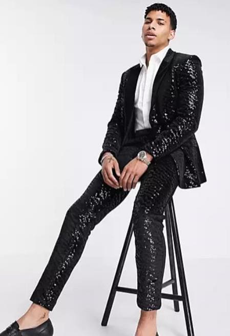 Mens Gold Sequin Tuxedo Blazer