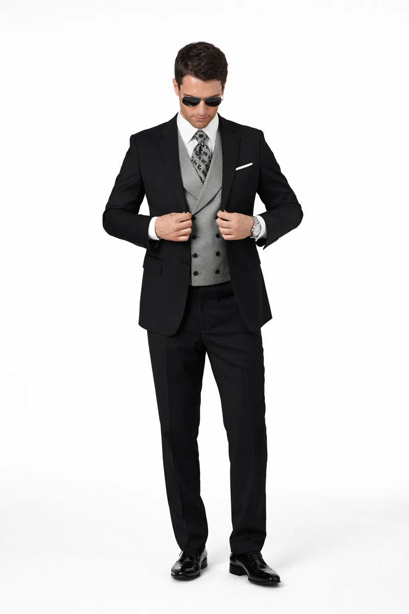 grey dress pants black vest Suit Gray 100% super Color:#184 Cottage White Men's Beige Button Down _okendo:syndication_key:CL128401015