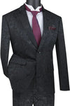 Mens Slim Fit Shiny Paisley Prom and Black Wedding Suit