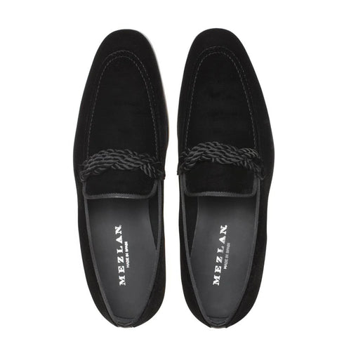 Mezlan Black Braided Formal Velvet Loafer