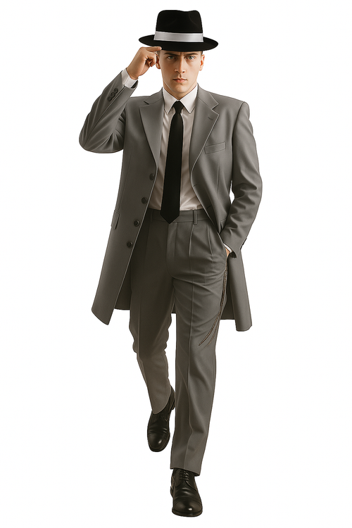 Mens Pimp Suit -Gangster Suit - Mobster Suit - Mafia Suit For Mens Vested Long Tuxedo Zoot Suit in Black