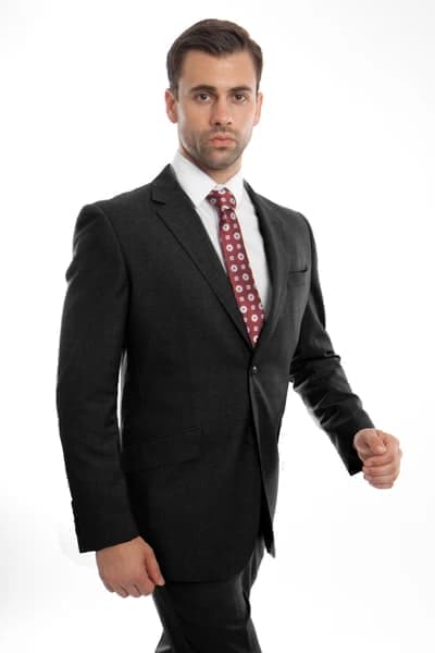 Black Wool Twill Modern Fit  2 Button  Suit