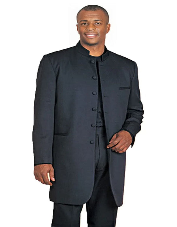 Mens Long Mandarin Collar Zoot Suit Black Tuxedo