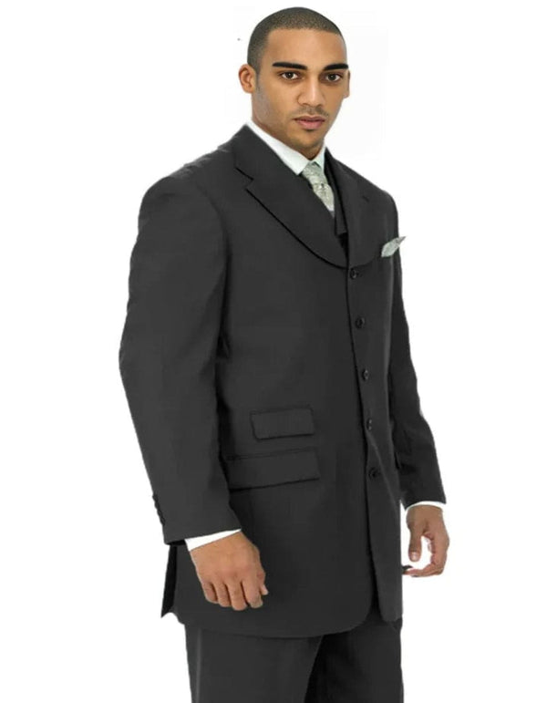 Mens Long Fashion Vested Church Zoot Black Suit