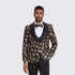 Gold Suit For Prom - Gold Blazer + Matching Pants + Men's Black and Rose Gold Tuxedo with Textured Floral Design- Wedding - Prom