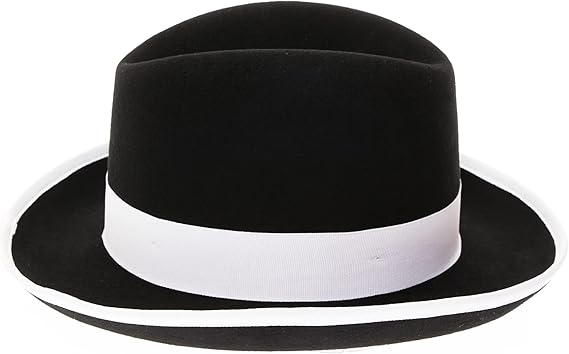Gangster 100% Australian Wool Crushable Mens Fedora Hat - Removable Feather Gangster  Black/White Mens Fedora Hat