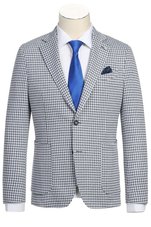 Mens Half Canvas Unconstructed Sport Coat Blazer in Black and White Houndstooth