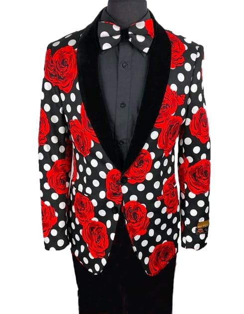 Mens Prom Tuxedo Suit Black & White Polka Dot  Prom Suit