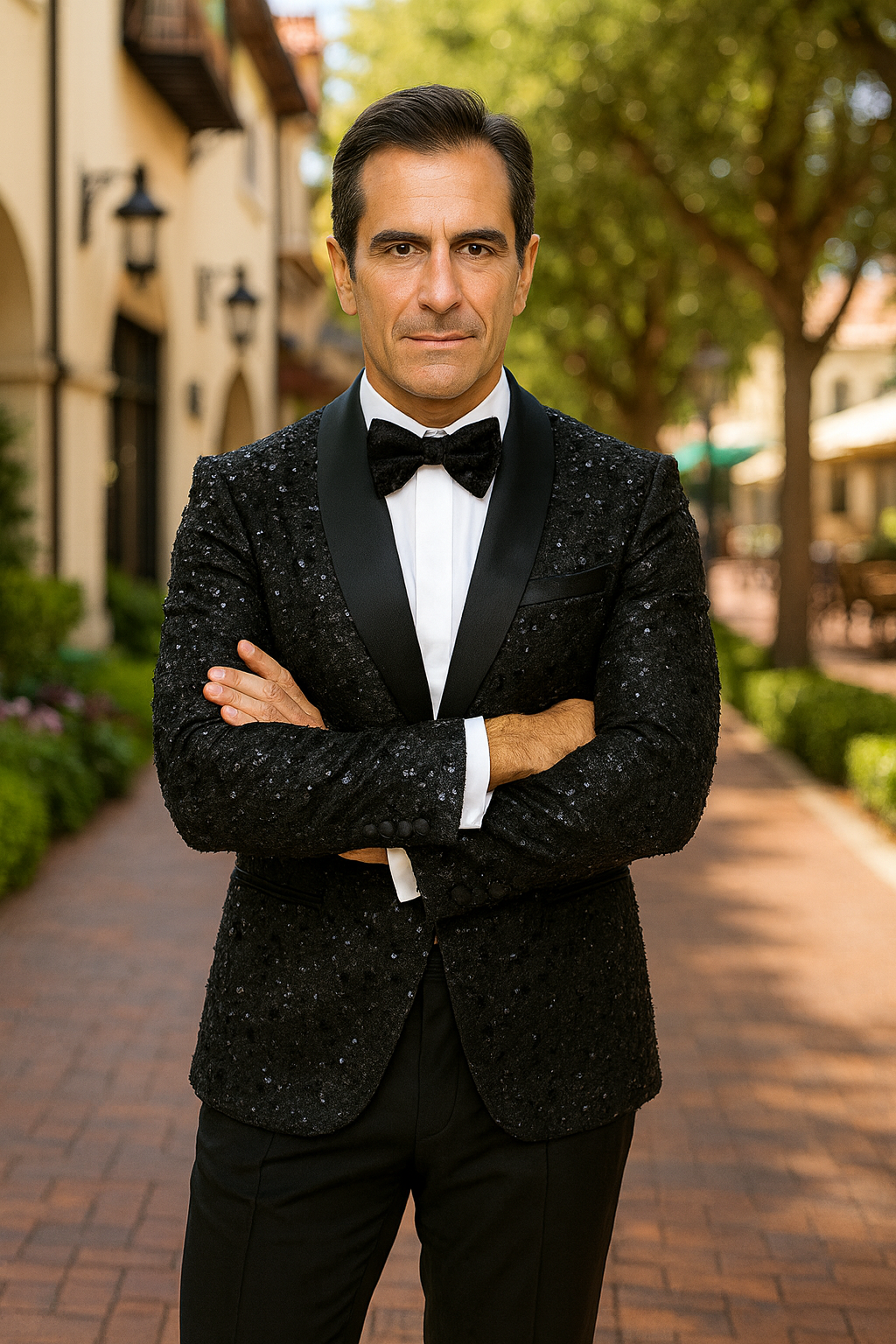 Men's Sharkskin Flashy Stage Shiny Sequin Paisley Blazer Dinner Jacket 1 Button Black Sport Coat Jacket