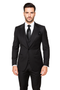 Classic fit black suit. 100% wool. Single-breasted jacket with two pockets. Baggy, pleated, wide-leg pants.