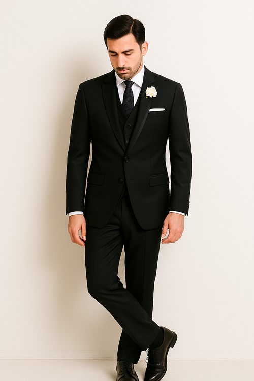 Leonardo Collection - Slim Fit Tuxedo 2 Buttons 3 Piece Suit Black