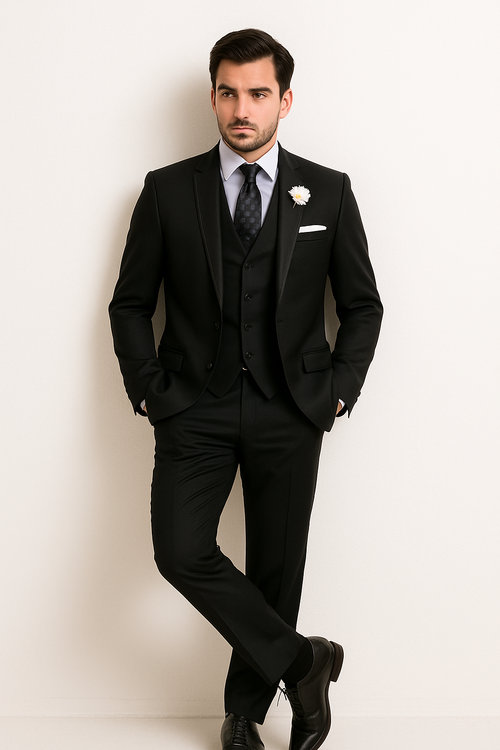 Leonardo Collection - Slim Fit Tuxedo 2 Buttons 3 Piece Suit Black