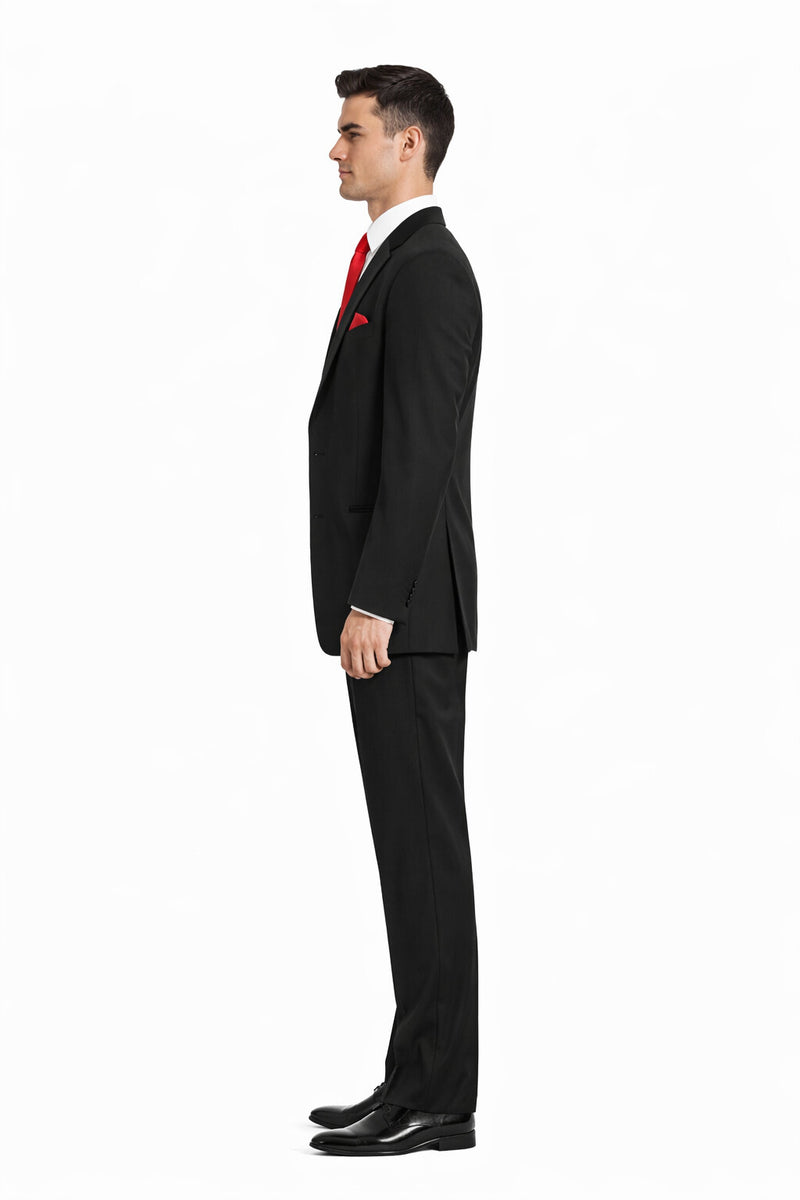 Black Suit With Red Vest and Tie Set