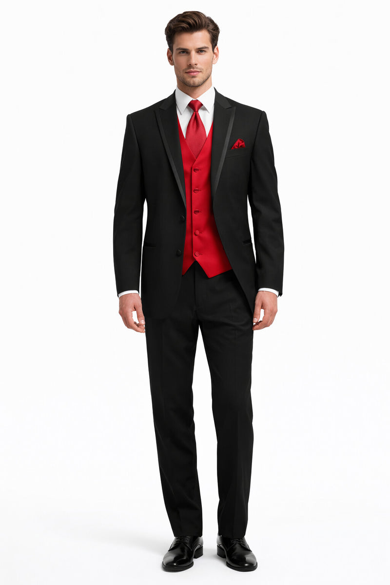 Black Suit With Red Vest and Tie Set