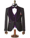 Mens Black With Dark Purple Velvet Lapel 3-Piece Tailored-Fit Tuxedo