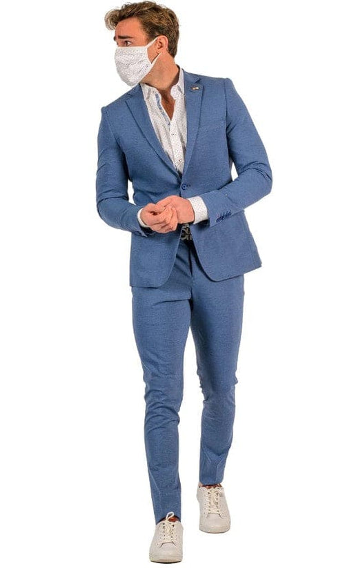 Stretch Fabric Suits - Slim Fit Suit in Color MBlue - Giovanni Testi 2 button stretch Medium Blue Travel Suit GTRVL2N-01 M.BLUE