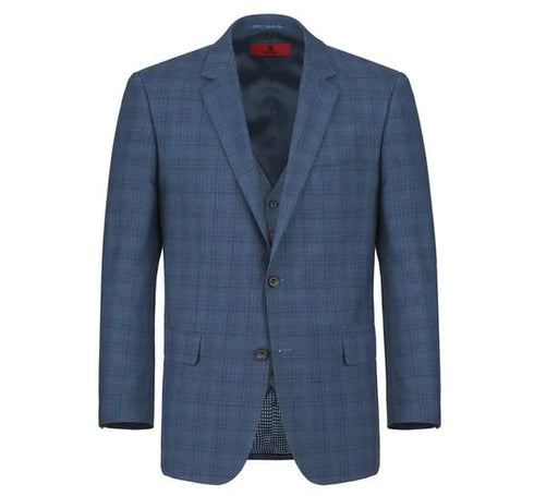 Renoir Clothing - Renoir Suit - Renoir Fashion - Performance 3-piece Classic Fit  Blue Windowpane Check Renoir Suit