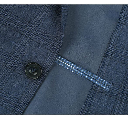 Renoir Clothing - Renoir Suit - Renoir Fashion - Performance 3-piece Classic Fit  Blue Windowpane Check Renoir Suit