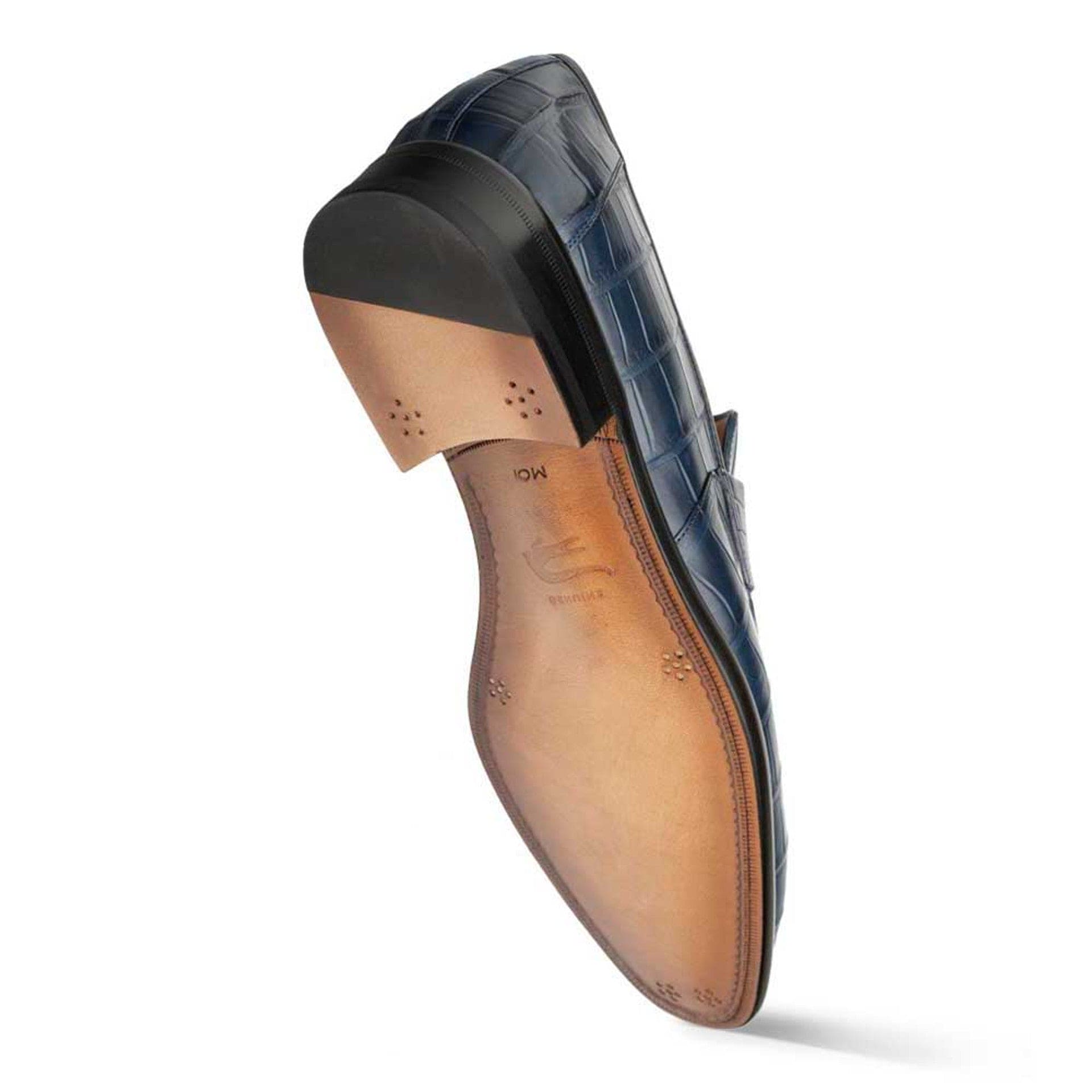 Men’s Blue Piccolo Genuine American Alligator Penny Loafers by Mezlan – Luxury Exotic Handmade Loafers from Spain