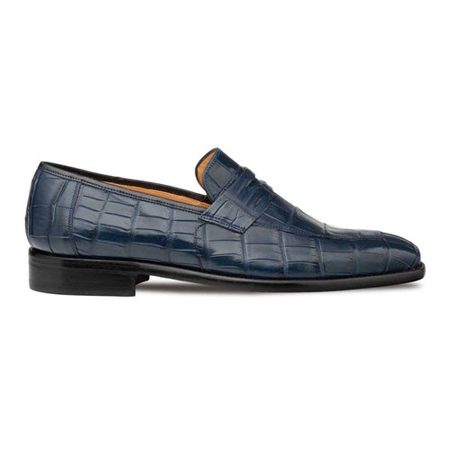Men’s Blue Piccolo Genuine American Alligator Penny Loafers by Mezlan – Luxury Exotic Handmade Loafers from Spain