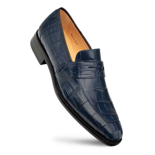 Men’s Blue Piccolo Genuine American Alligator Penny Loafers by Mezlan – Luxury Exotic Handmade Loafers from Spain