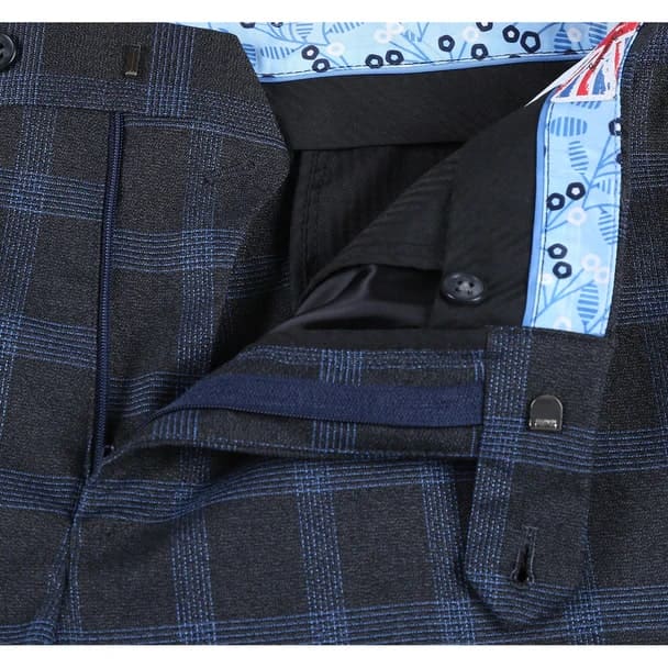 Stretch performance Single Breasted Slim Fit Charcoal and Blue Plaid Suit