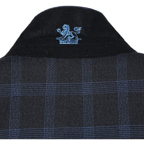 Stretch performance Single Breasted Slim Fit Charcoal and Blue Plaid Suit