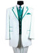 Mens 3 Button Vested Barbershop Quartet White with Turquoise Pinstripes Suit
