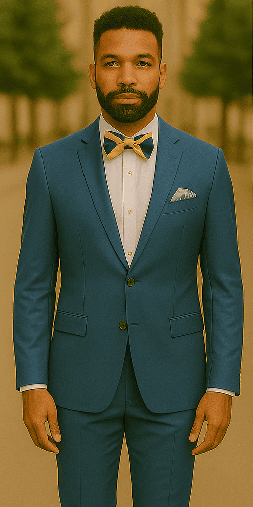 Blue Slim Fit Men’s Suit by Rossiman Rossi – Skinny Style with 1-Button Jacket