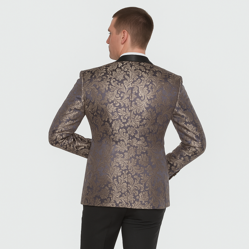 Gold Prom Suit – Gold Blazer with Matching Pants & Blue Patterned Vest, 4-Piece Set