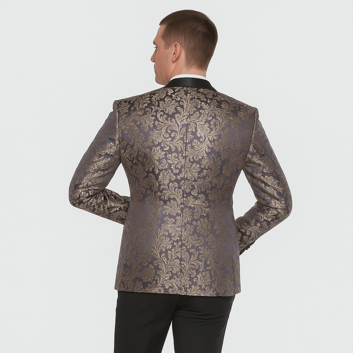 Gold Prom Suit – Gold Blazer with Matching Pants & Blue Patterned Vest, 4-Piece Set