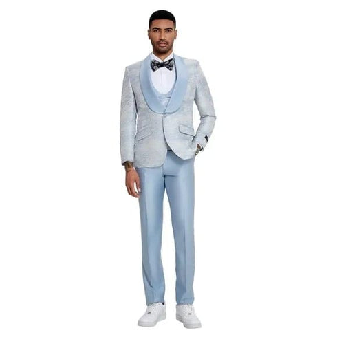 2024 Prom Special Blue Tuxedo Suit w/ Double-Breasted Vest by Tazzio