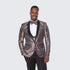 Gold Suit For Prom - Gold Blazer + Matching Pants + Blue Tuxedo with Gold Pattern Four Piece Set - Wedding - Prom