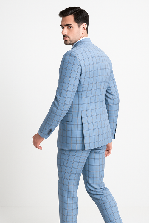 Lazio Collection - Modern Fit Windowpane Suit 3 Piece in Light Blue