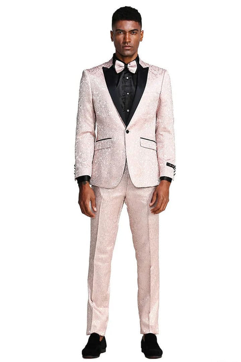 Men's One Button Slim Fit Paisley Wedding & Prom Blush Pink Tuxedo