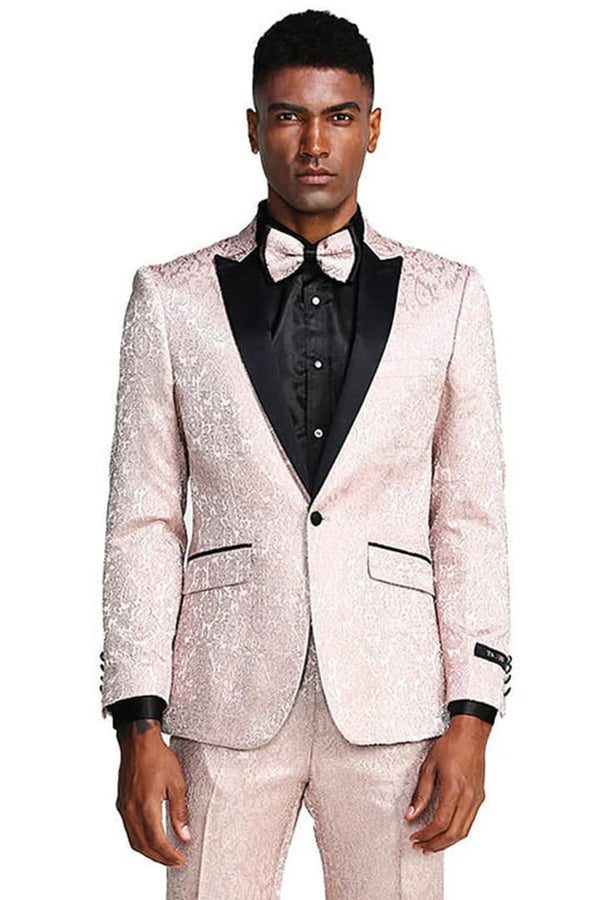 Men's One Button Slim Fit Paisley Wedding & Prom Blush Pink Tuxedo